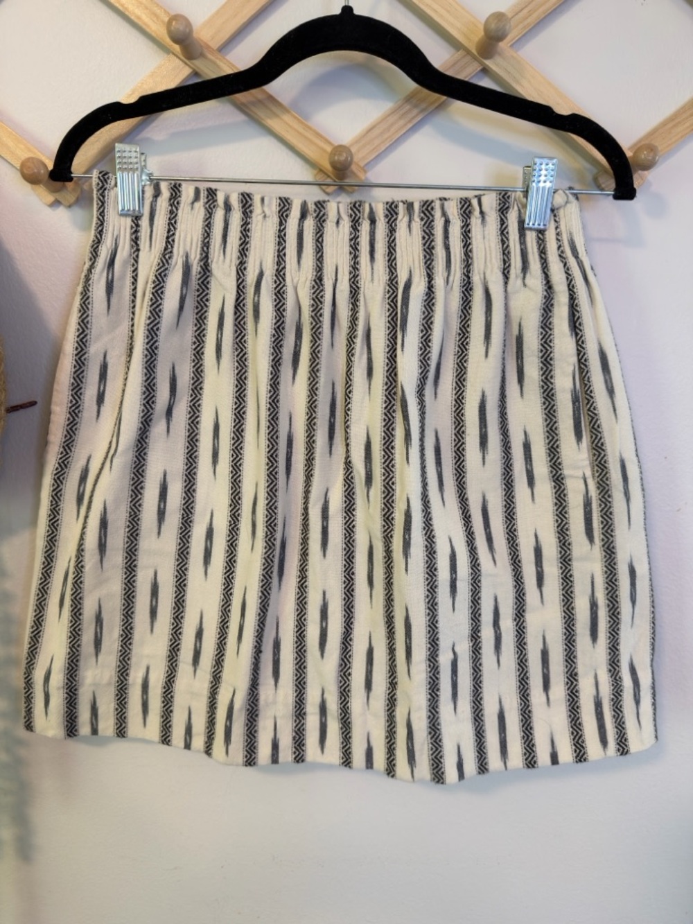 J.Crew Mini Skirt 6 Ivory Black Ikat Stripe Cotton Paperbag Waist